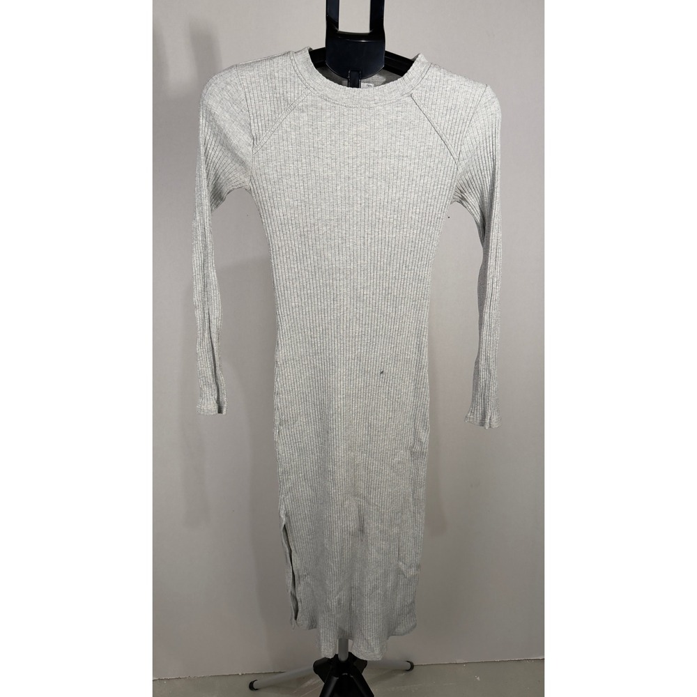 TEN SIXTY SHERMAN Ribbed Knit Midi Dress Long Sleeve Side Slit Gray Size S